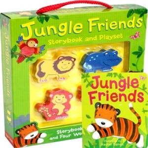 Jungle Friends ( Storybook, Playmat & 4 Wooden Figures Set )